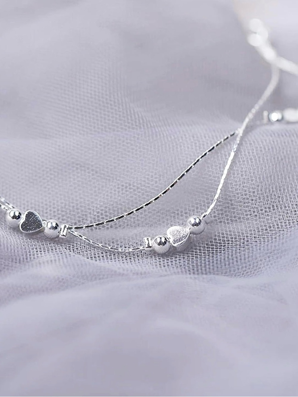 925 Sterling Silver Plated Heart Charm Bracelet for Women - Dainty Chain. NWT.